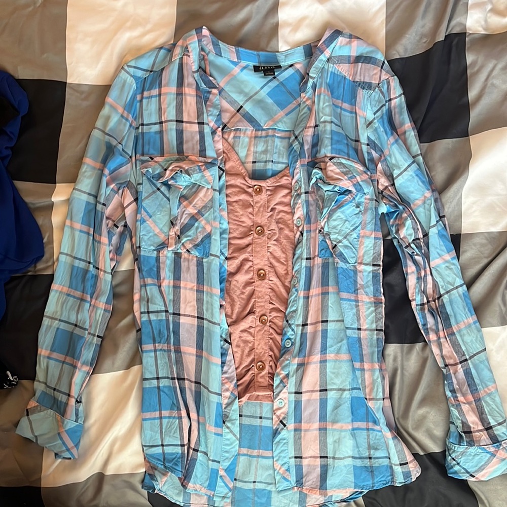 Pink and blue shirt and flannel